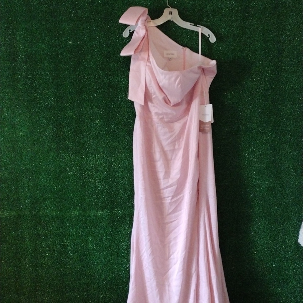 Pink One Shoulder Asymmetrical Gown with Slit - Picture 4 of 5